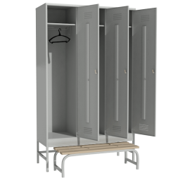 Шкаф металлический для хранения сменной одежды на подставке со скамьей [12813]