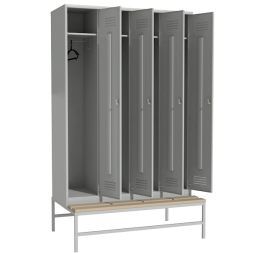 Шкаф металлический для хранения сменной одежды на подставке со скамьей [12813]
