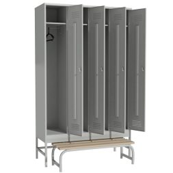 Шкаф металлический для хранения сменной одежды на подставке со скамьей [12813]