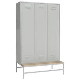 Шкаф металлический для хранения сменной одежды на подставке со скамьей [12814]