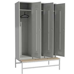 Шкаф металлический для хранения сменной одежды на подставке со скамьей [12814]