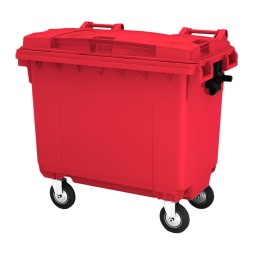 Пластиковый мусорный контейнер с крышкой, 770л, на колёсах, цвет: красный