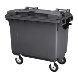 Пластиковый мусорный контейнер с крышкой, 770л, на колёсах, цвет: серый