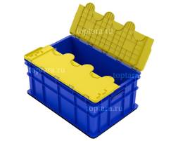 Пластиковый ящик 600х400х260 сплошной с ручками с крышкой