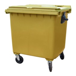 Мусорный контейнер для ТБО/ТКО, 1100 л, на колёсах, с крышкой, пластик, евро, цвет: желтый